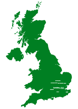 map of the United Kingdom with prominent cities labeled including London